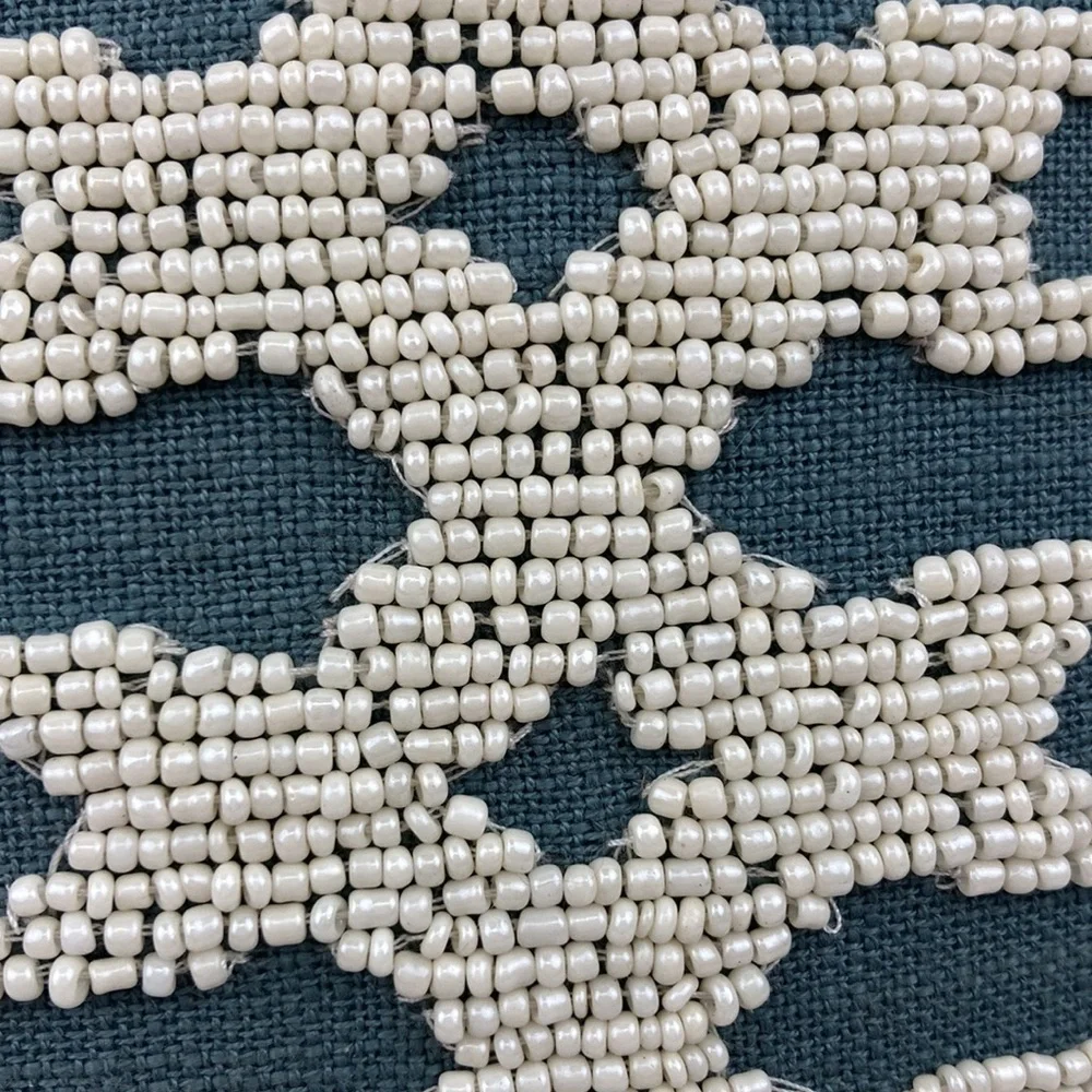Pier 1 VTG Teal & Cream Beaded Decorative Pillow 12 x 12